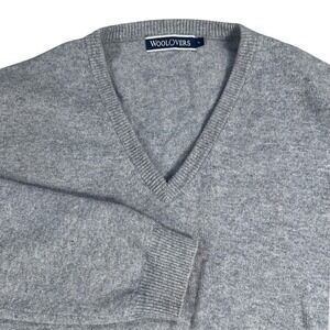 WOOLOVERS Mens V Neck‎ Sweater XL Grey Pure New Wool Classic Knit